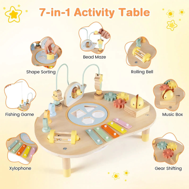 7-in-1 Toddler Activity Table Montessori Sensory Toy for 12 Month+ Wooden Musical Play Table by DirectDeals