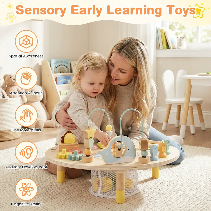 7-in-1 Toddler Activity Table Montessori Sensory Toy for 12 Month+ Wooden Musical Play Table by DirectDeals