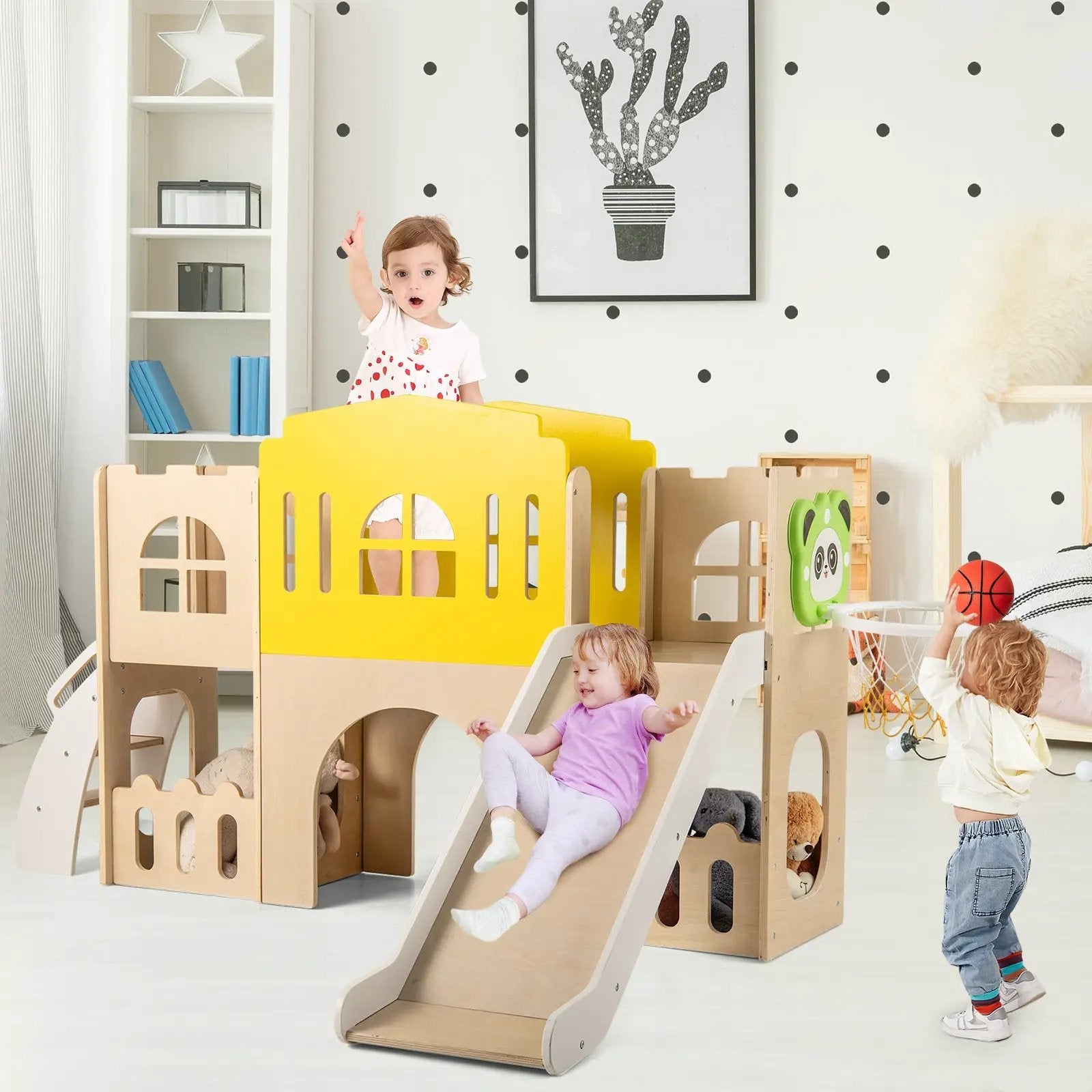 7-in-1 Toddler Slide Set for Kids with Climber and Basketball Hoop-Multicolor by DirectDeals