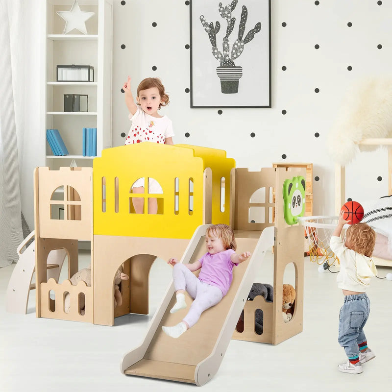 7-in-1 Toddler Slide Set for Kids with Climber and Basketball Hoop-Multicolor by DirectDeals