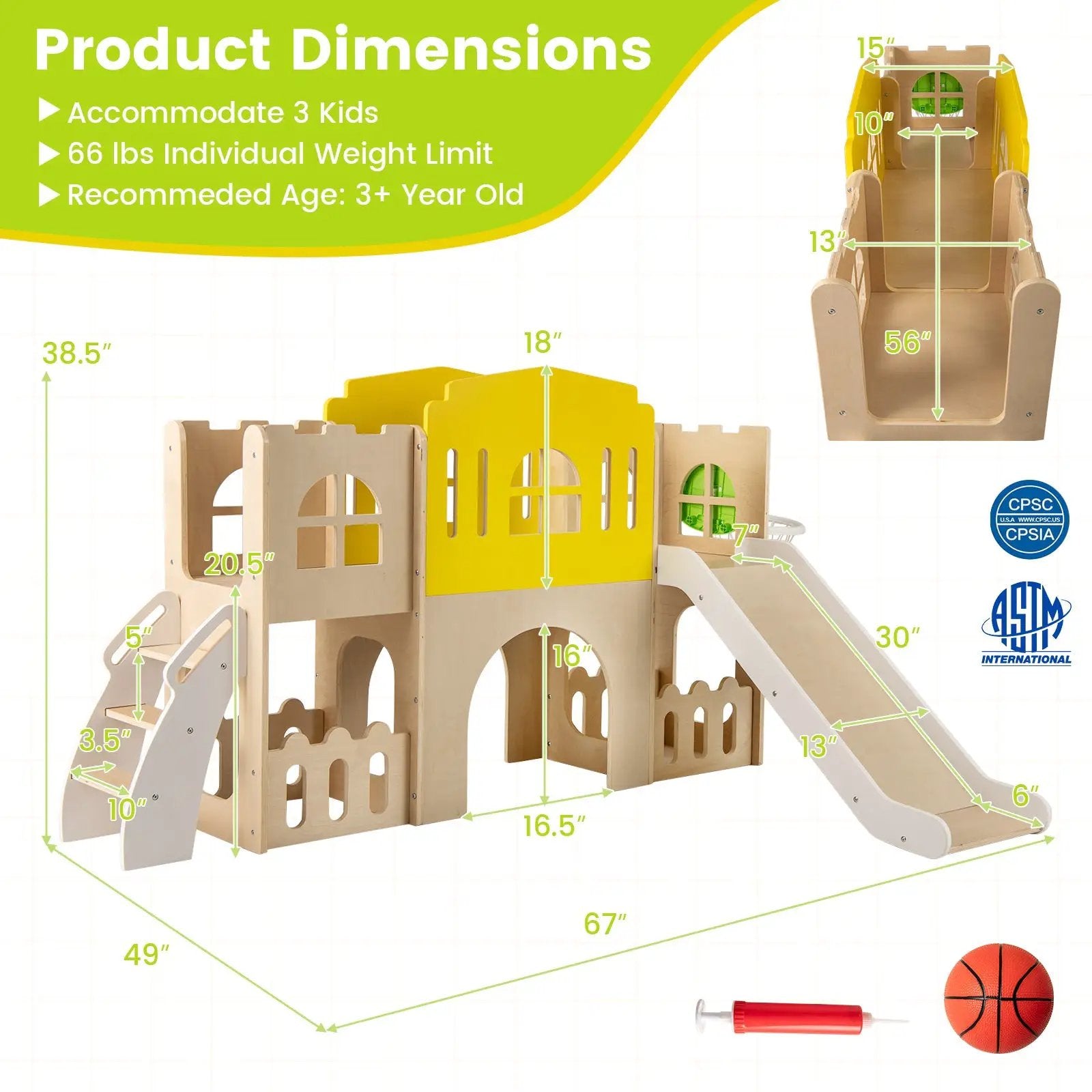 7-in-1 Toddler Slide Set for Kids with Climber and Basketball Hoop-Multicolor by DirectDeals