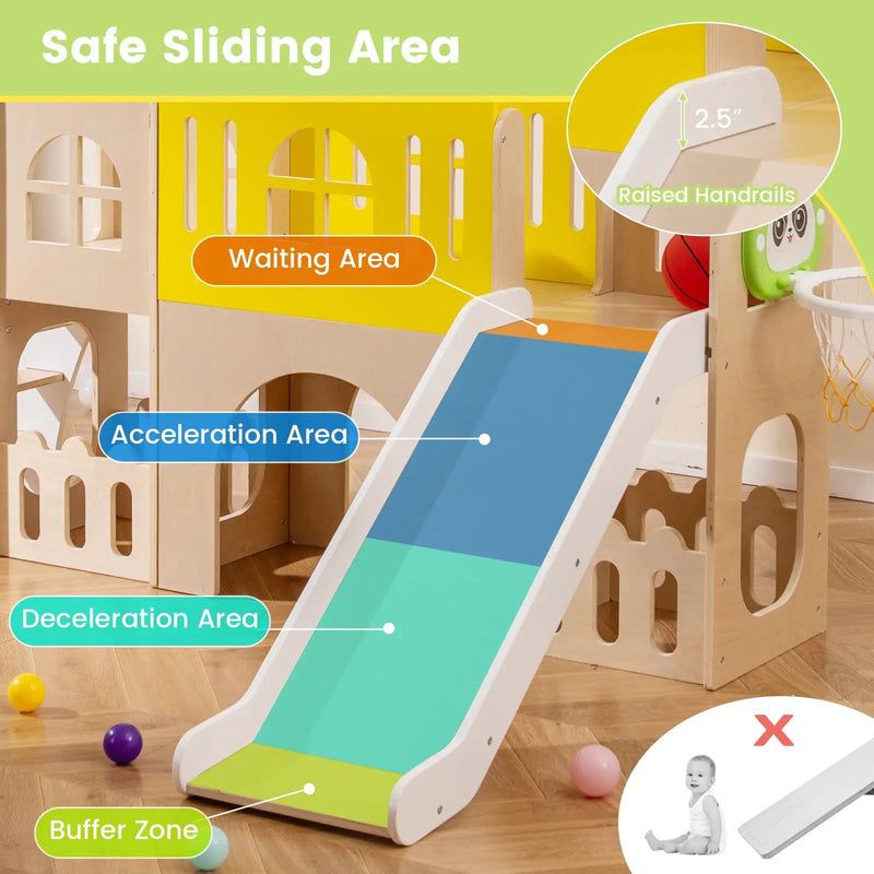 7-in-1 Toddler Slide Set for Kids with Climber and Basketball Hoop-Multicolor by DirectDeals