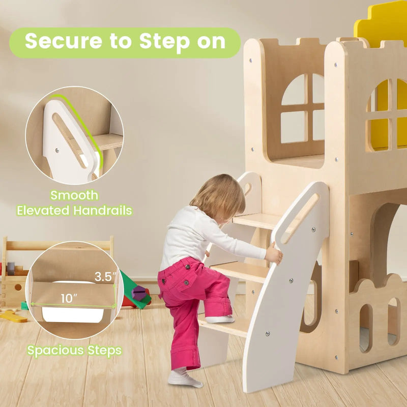7-in-1 Toddler Slide Set for Kids with Climber and Basketball Hoop-Multicolor by DirectDeals