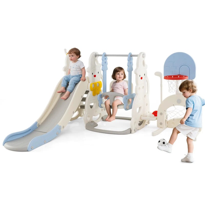 7 in 1 Toddler Slide and Swing Set with Height Adjustable Swing and Basketball Hoop by DirectDeals
