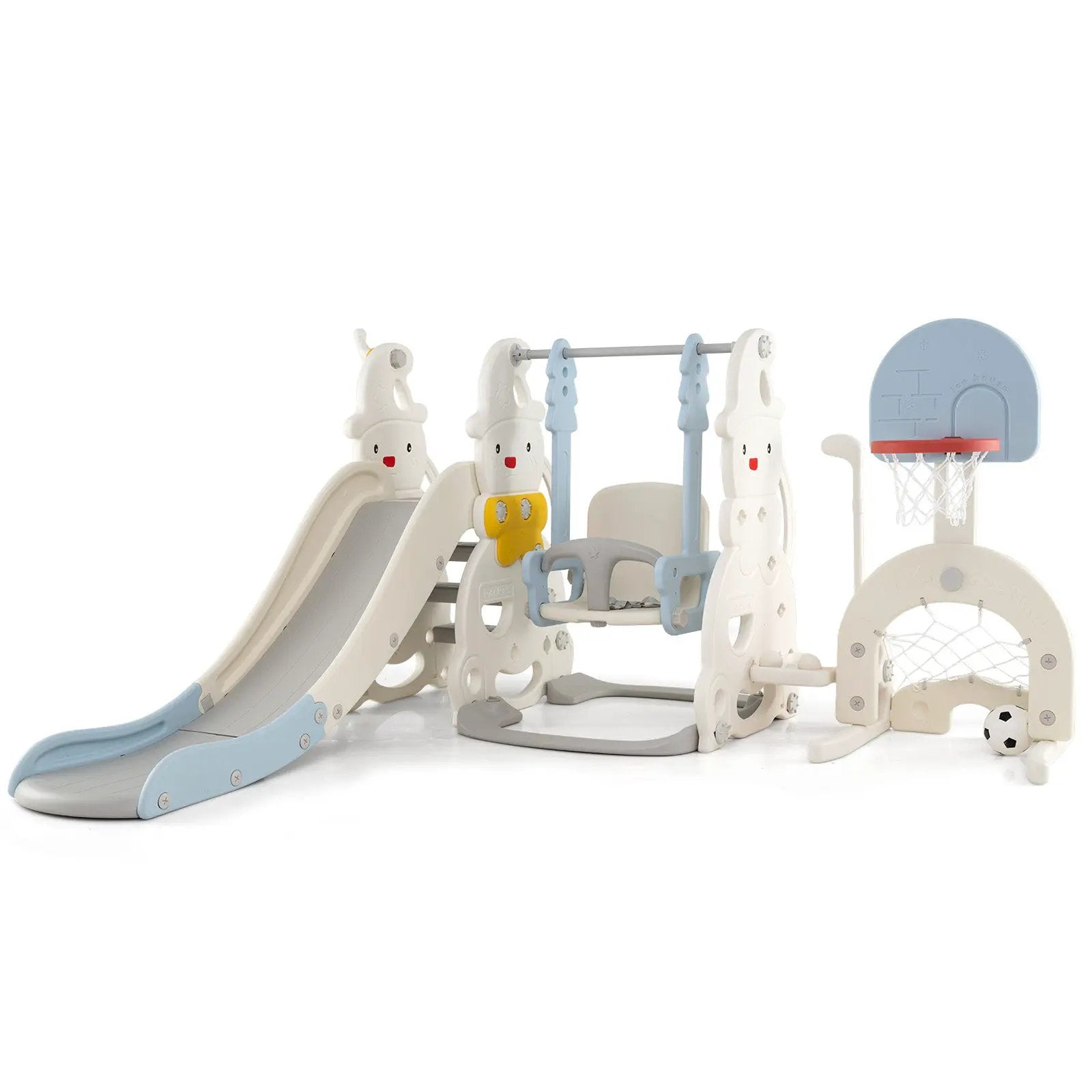 7 in 1 Toddler Slide and Swing Set with Height Adjustable Swing and Basketball Hoop by DirectDeals