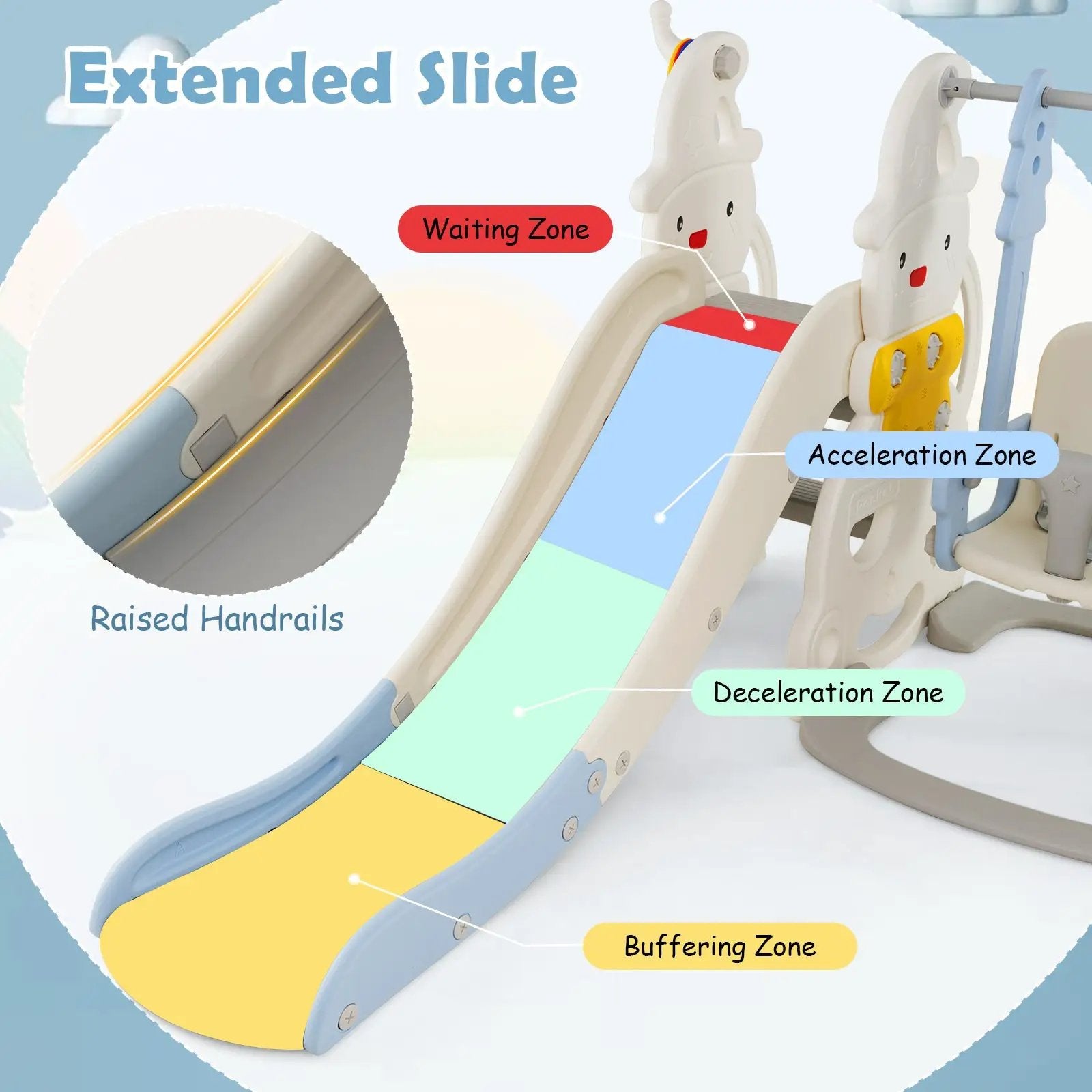 7 in 1 Toddler Slide and Swing Set with Height Adjustable Swing and Basketball Hoop by DirectDeals