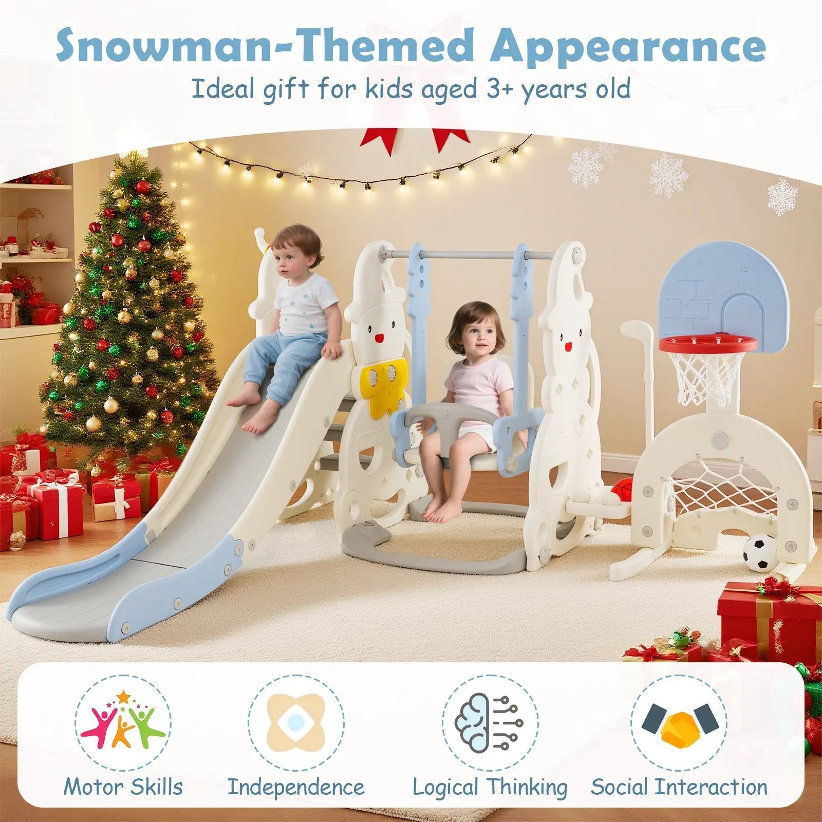 7 in 1 Toddler Slide and Swing Set with Height Adjustable Swing and Basketball Hoop by DirectDeals