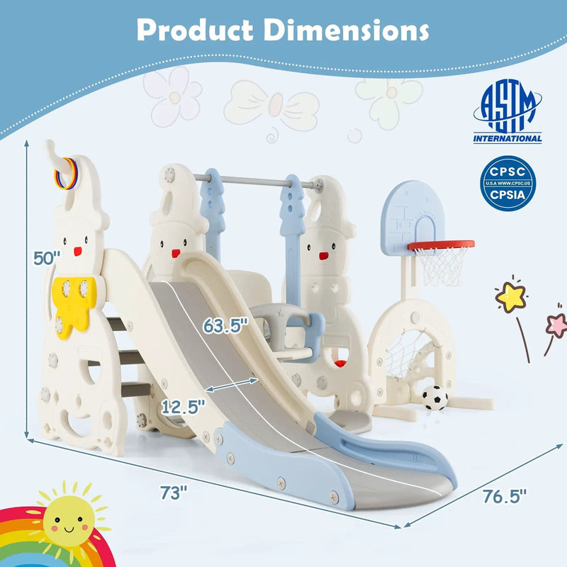 7 in 1 Toddler Slide and Swing Set with Height Adjustable Swing and Basketball Hoop by DirectDeals