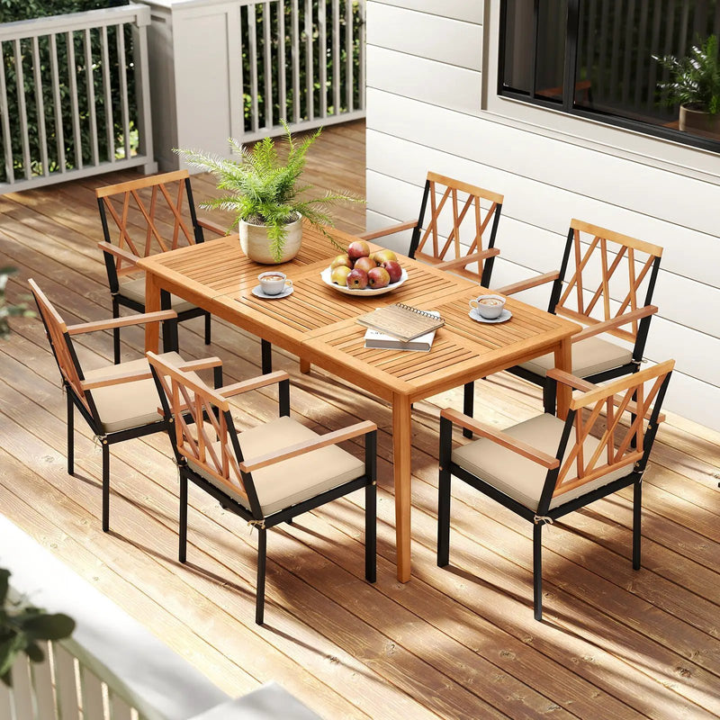 7 Piece Patio Acacia Wood Dining Set Solid Wooden Dining Furniture with Umbrella Hole by DirectDeals