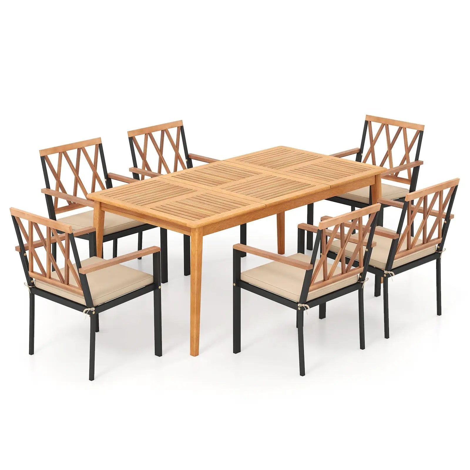 7 Piece Patio Acacia Wood Dining Set Solid Wooden Dining Furniture with Umbrella Hole by DirectDeals