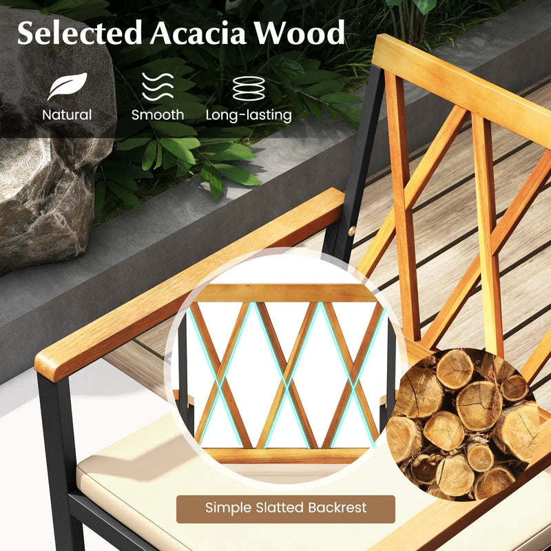 7 Piece Patio Acacia Wood Dining Set Solid Wooden Dining Furniture with Umbrella Hole by DirectDeals
