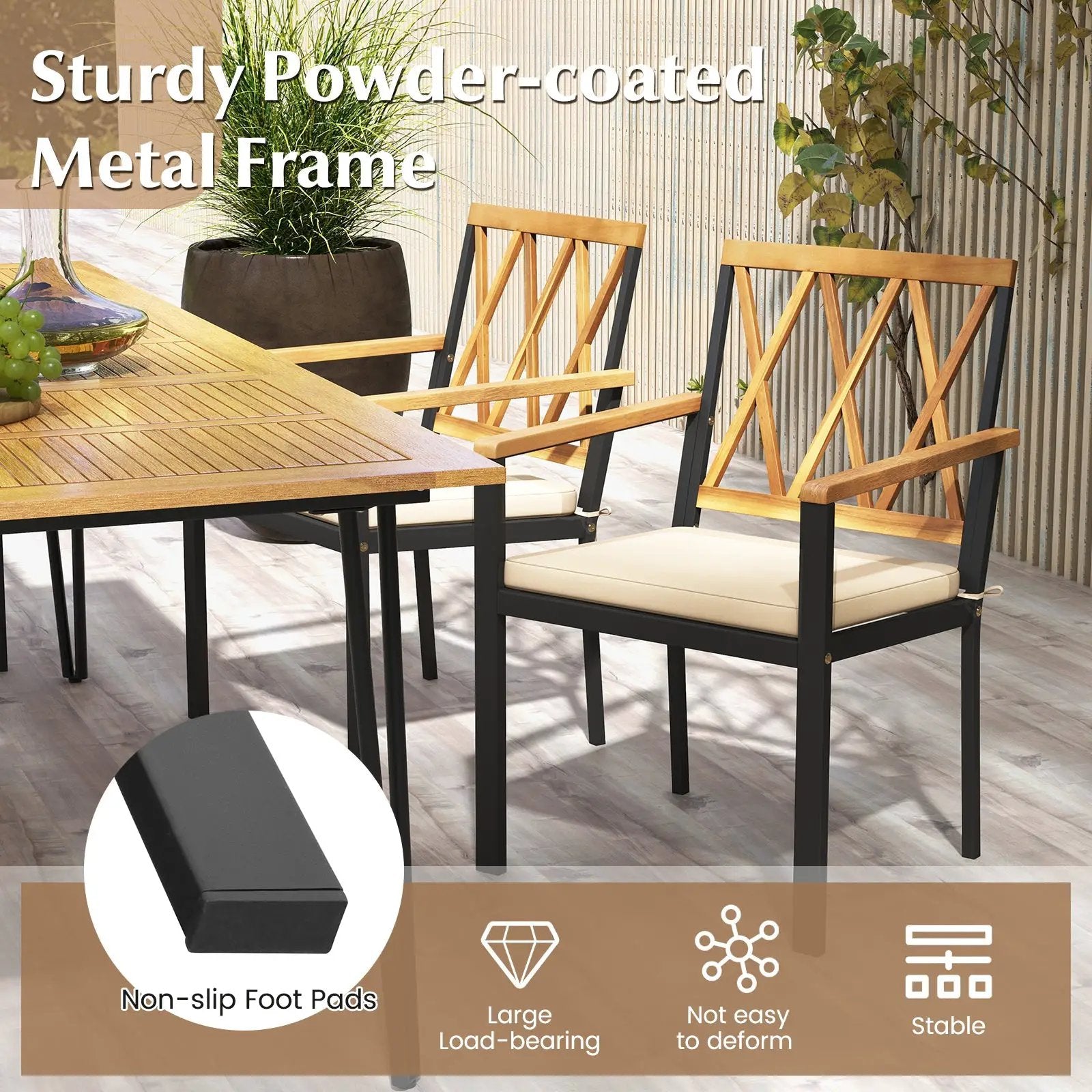 7 Piece Patio Acacia Wood Dining Set Solid Wooden Dining Furniture with Umbrella Hole by DirectDeals
