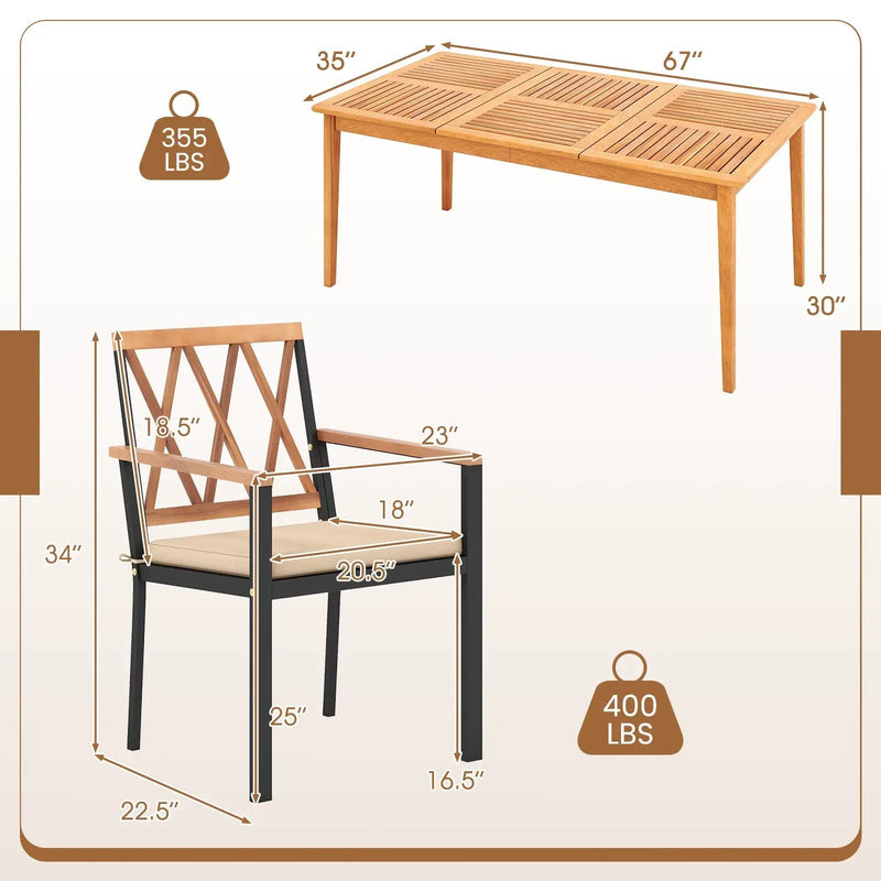 7 Piece Patio Acacia Wood Dining Set Solid Wooden Dining Furniture with Umbrella Hole by DirectDeals