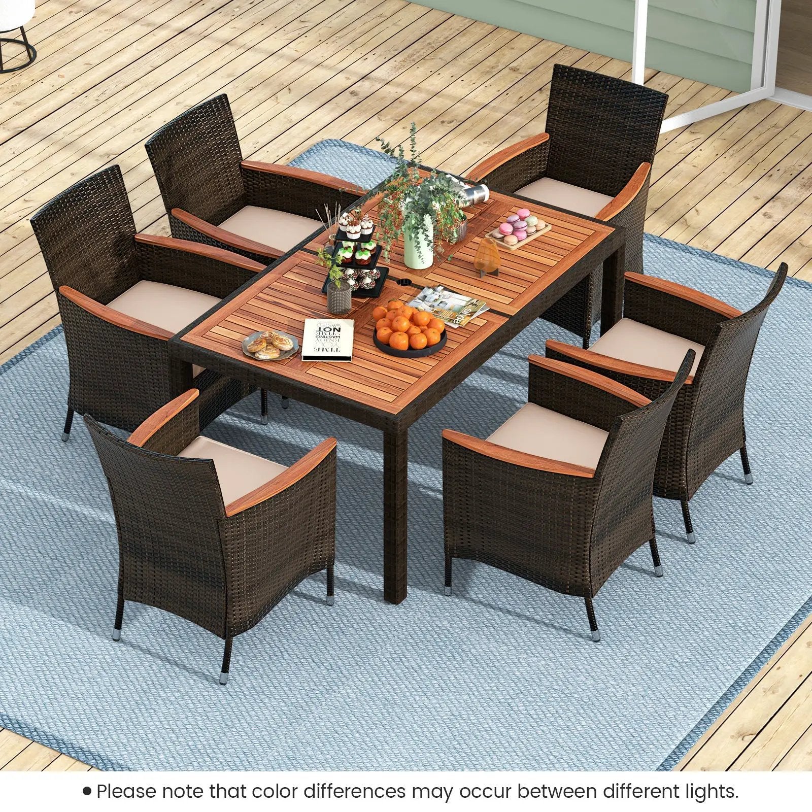 7 Pieces Garden Dining Patio Rattan Set with Cushions for Backyard by DirectDeals