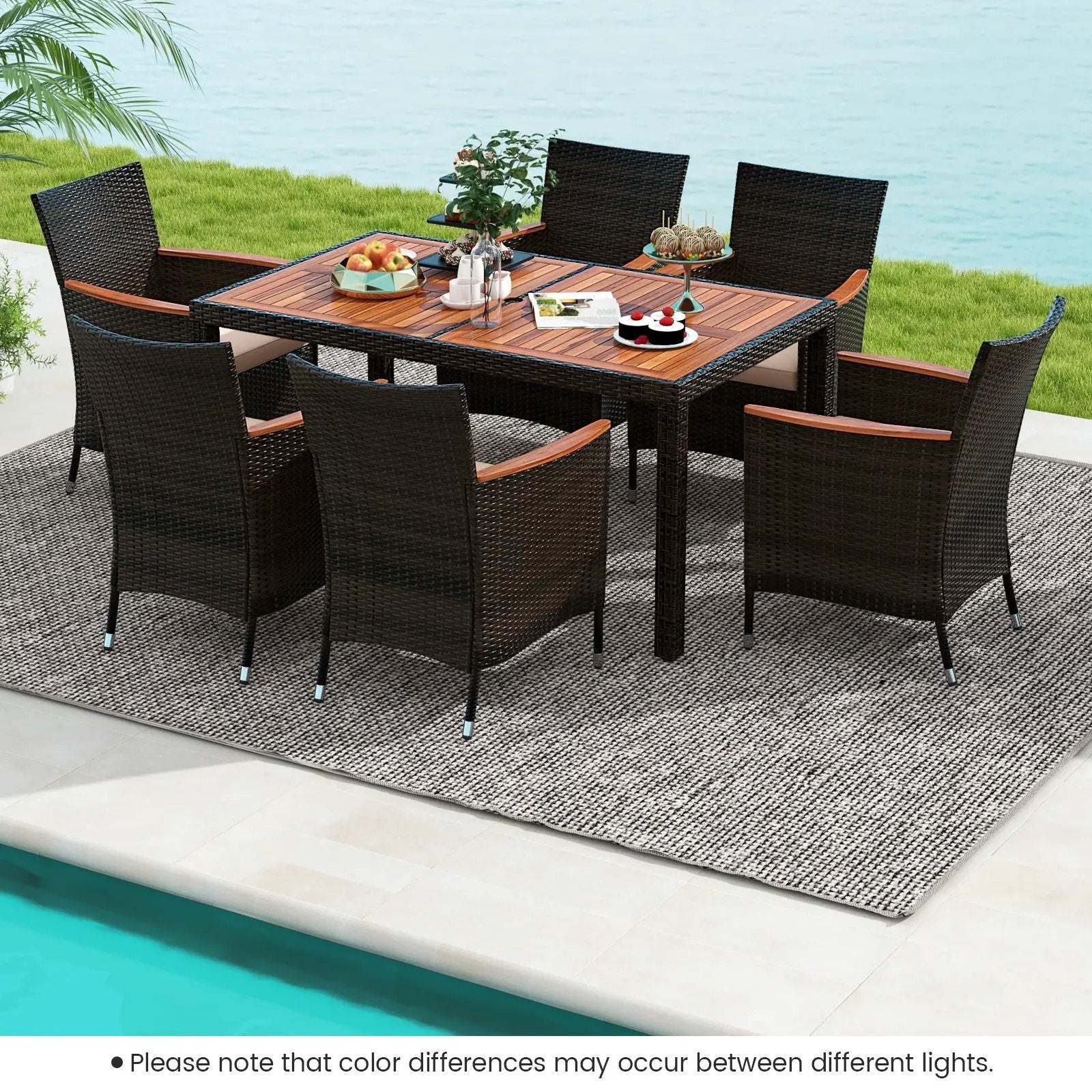 7 Pieces Garden Dining Patio Rattan Set with Cushions for Backyard by DirectDeals