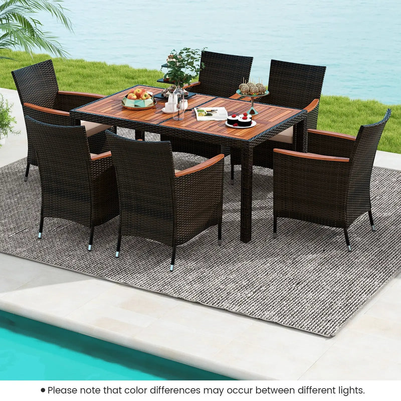 7 Pieces Garden Dining Patio Rattan Set with Cushions for Backyard by DirectDeals