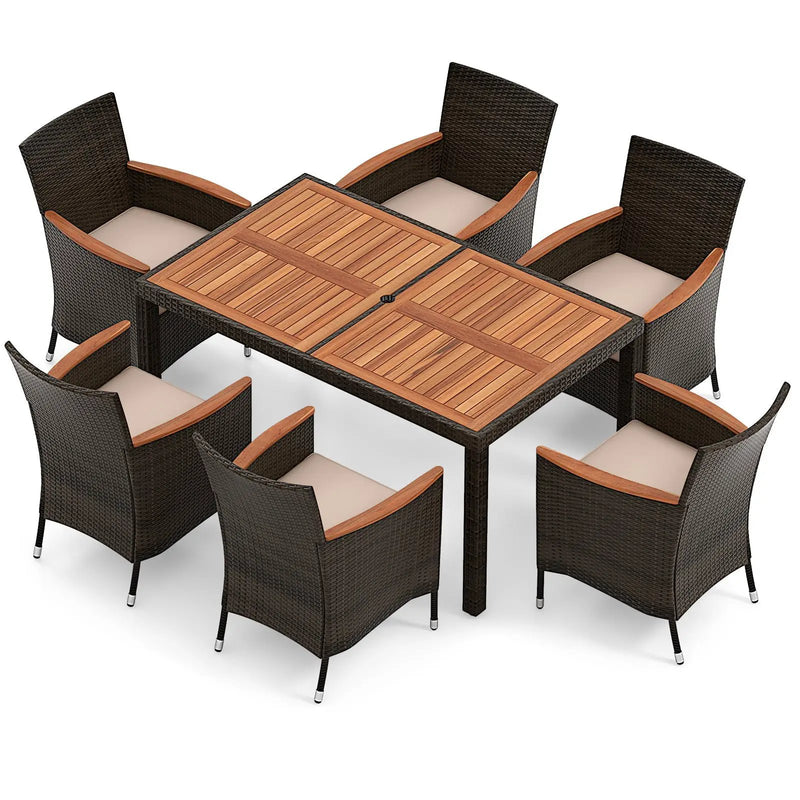 7 Pieces Garden Dining Patio Rattan Set with Cushions for Backyard by DirectDeals