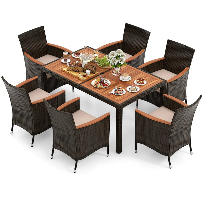 7 Pieces Garden Dining Patio Rattan Set with Cushions for Backyard by DirectDeals