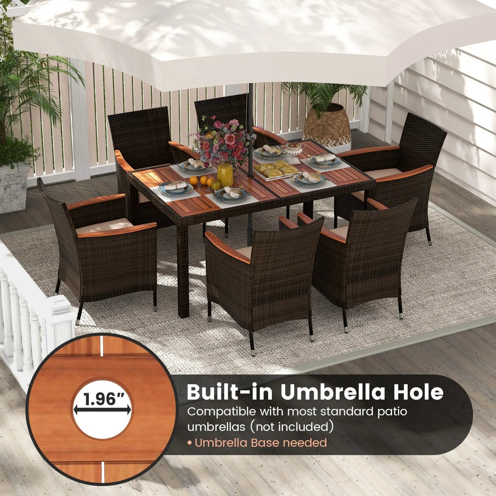 7 Pieces Garden Dining Patio Rattan Set with Cushions for Backyard by DirectDeals