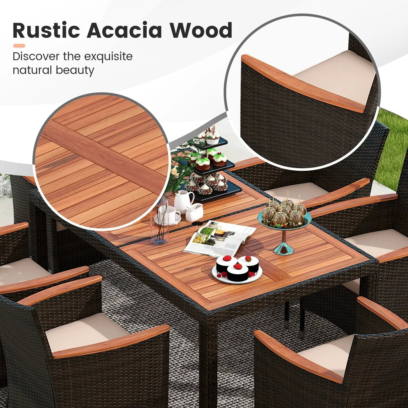 7 Pieces Garden Dining Patio Rattan Set with Cushions for Backyard by DirectDeals