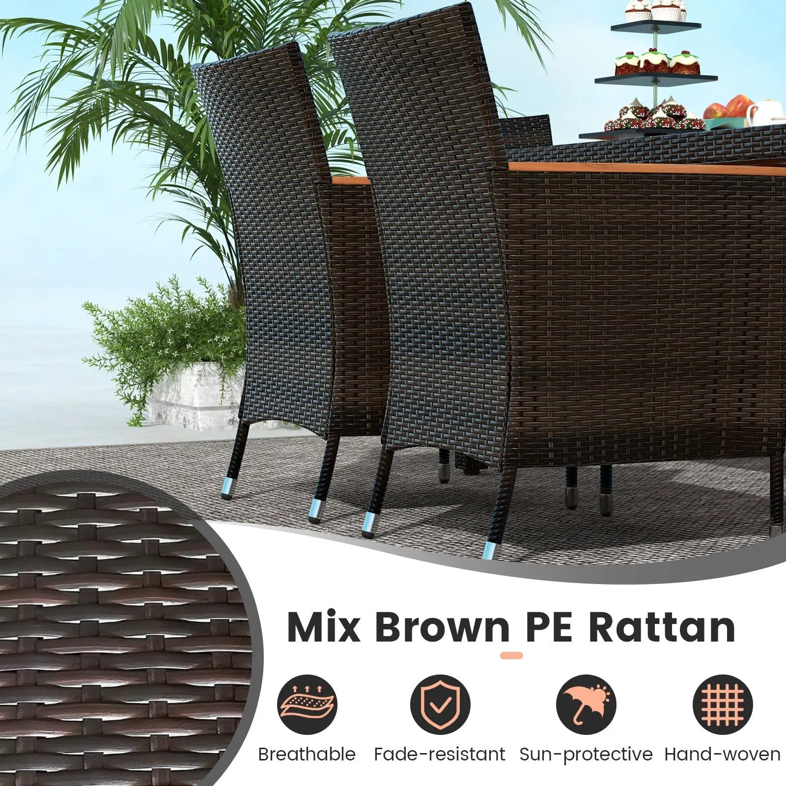 7 Pieces Garden Dining Patio Rattan Set with Cushions for Backyard by DirectDeals