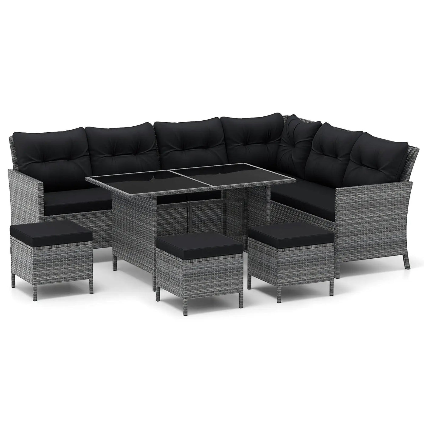 7 Pieces Patio Dining Furniture Set with Soft Cushions and Ottomans by DirectDeals