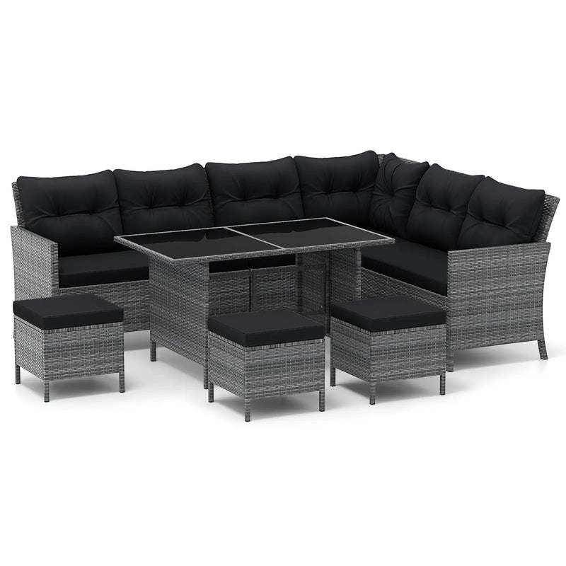 7 Pieces Patio Dining Furniture Set with Soft Cushions and Ottomans by DirectDeals