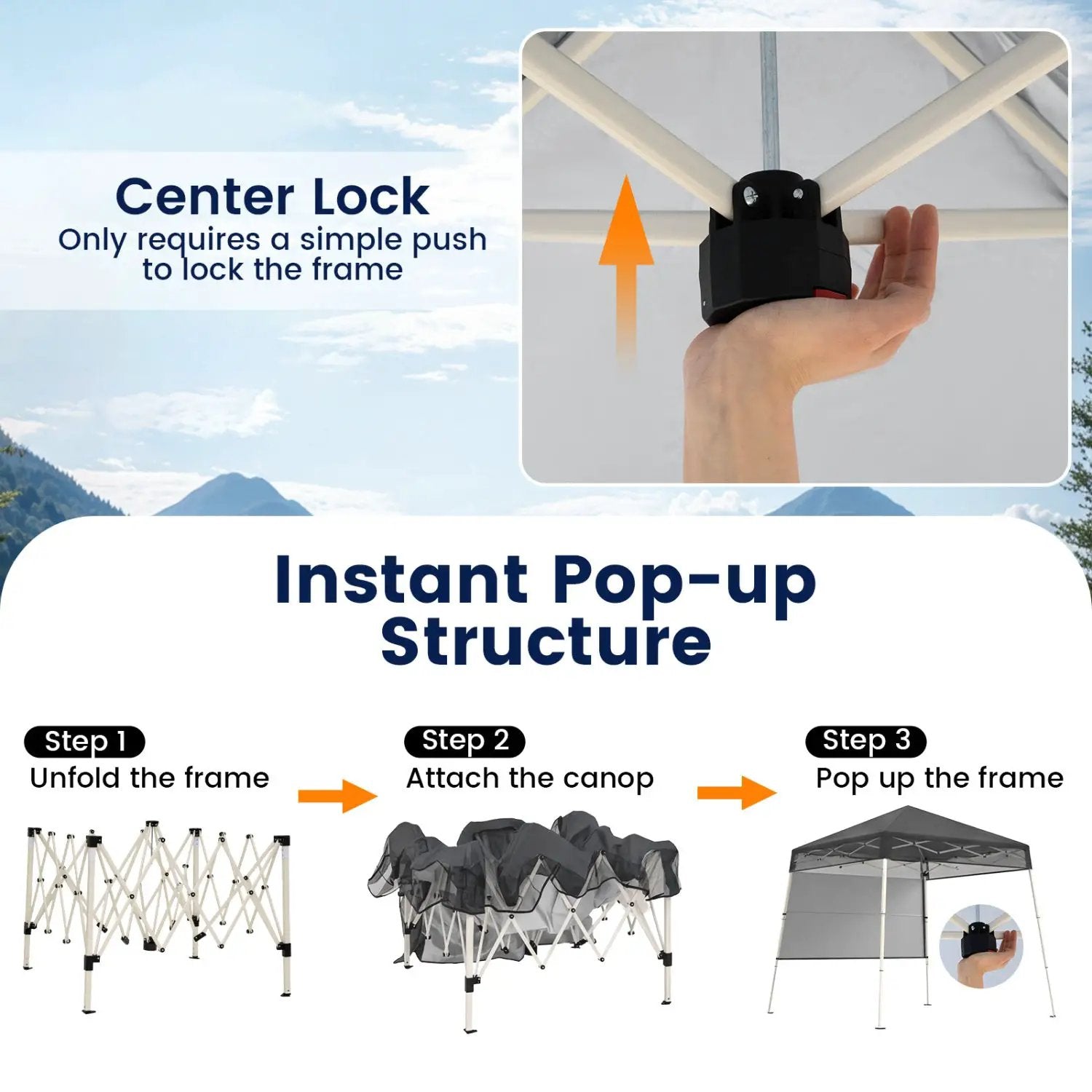 7 x 7 FT Pop-Up Canopy Tent with 1 Push Center Lock for Sports Picnic Camping by DirectDeals