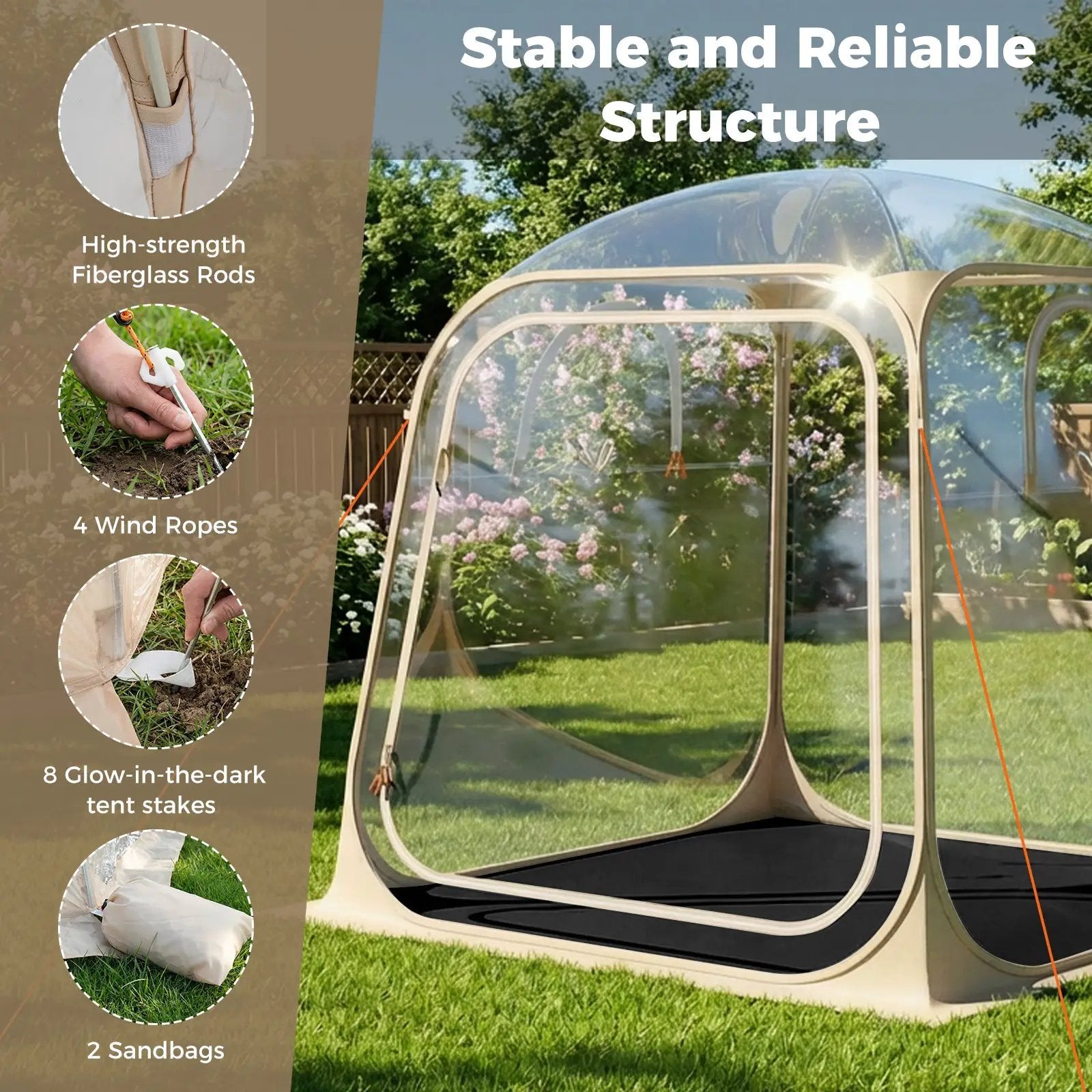 7 x 7 FT Pop Up Sports Tent Clear Bubble Tent All-Weather Waterproof Pod with Sealed Floor by DirectDeals