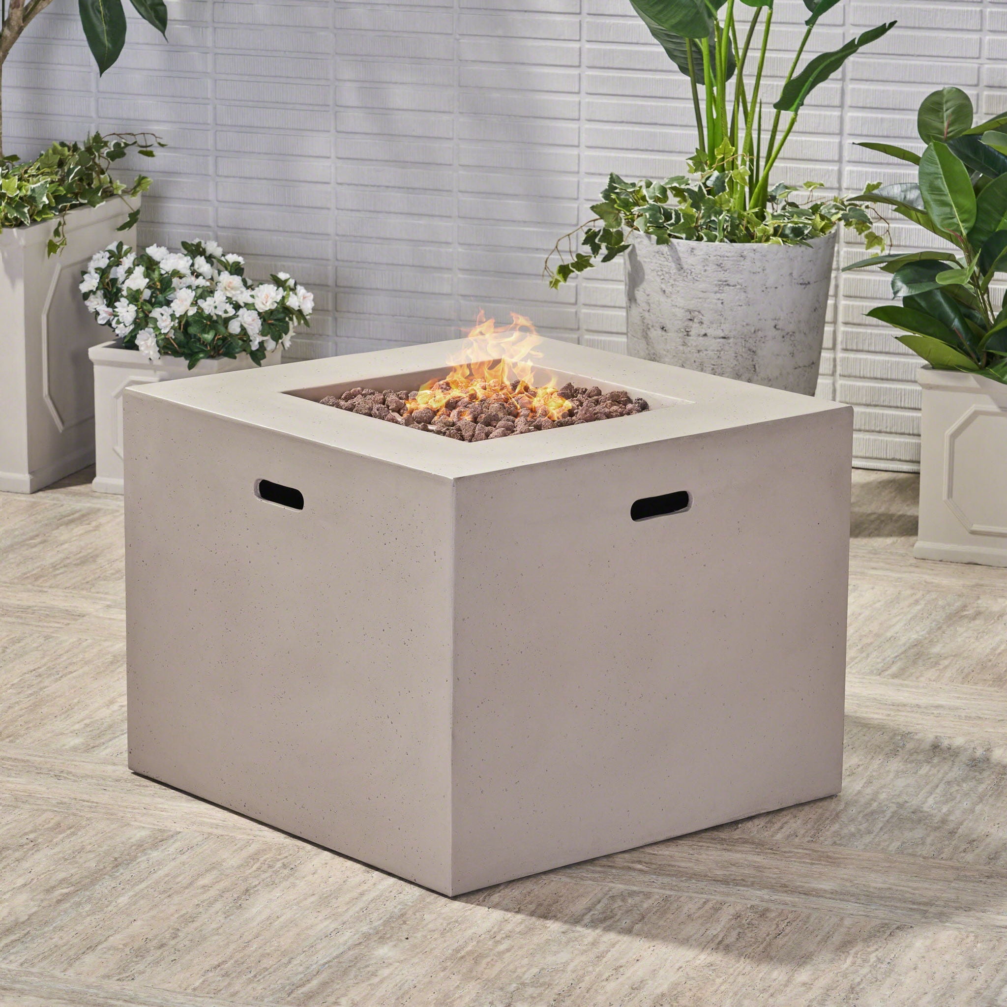 Outdoor Patio Square Gas Burning Concrete Fire Pit 40,000 BTU by HouseOfZazla
