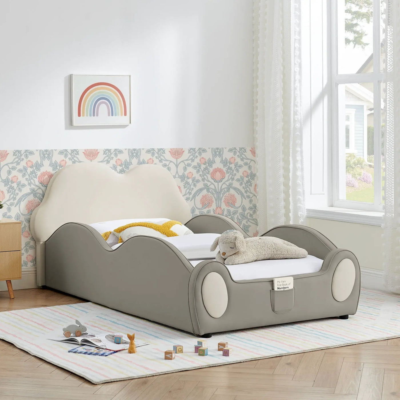 Cute Cloud Shape Bed With Guardrails Cartoon Design, Storage Pocket by HouseOfZazla