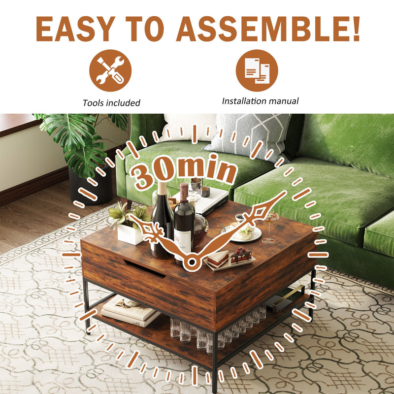 Rustic Flip Top Coffee Table With Hidden Storage - Black / Brown by HouseOfZazla