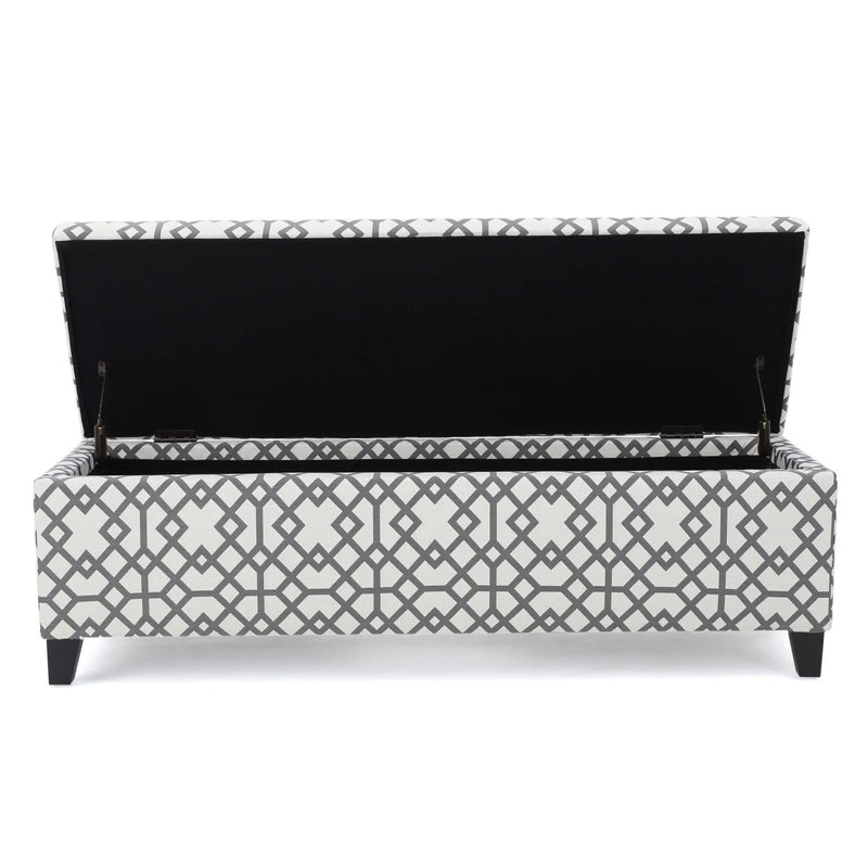 Quotient Upholstered Storage Ottoman With Tapered Block Feet - Gray / White by HouseOfZazla
