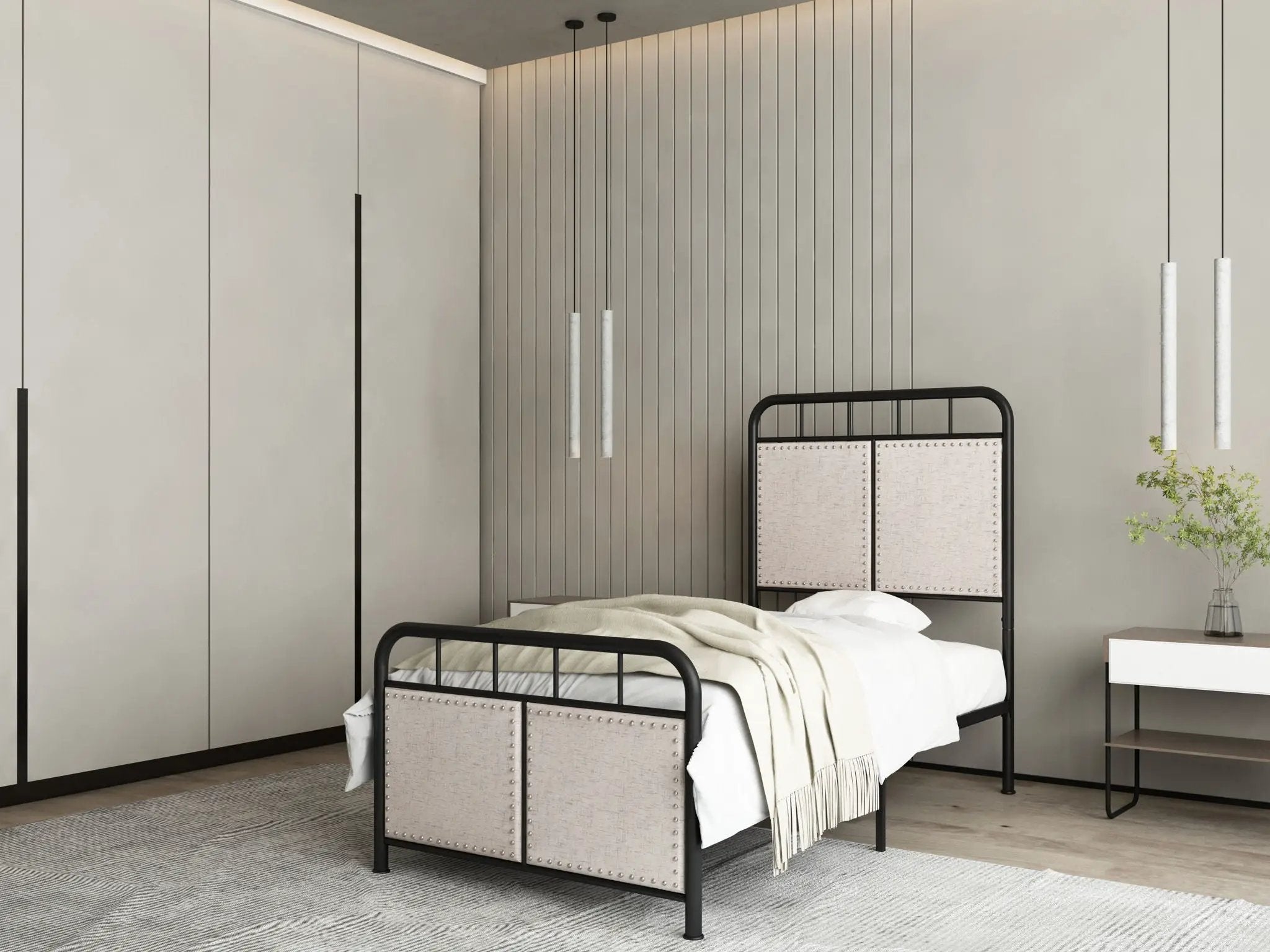 Twin Size Linen Upholstered Platform Metal Bed Frame With Fabric Headboard And Footboard - Brown by HouseOfZazla