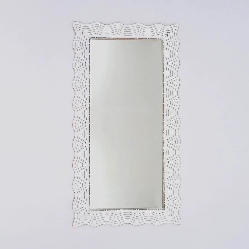 Handcarved Wave Design Rectangle Mirror Accent Enhancing Space - Antique White by Unique Piece Furniture