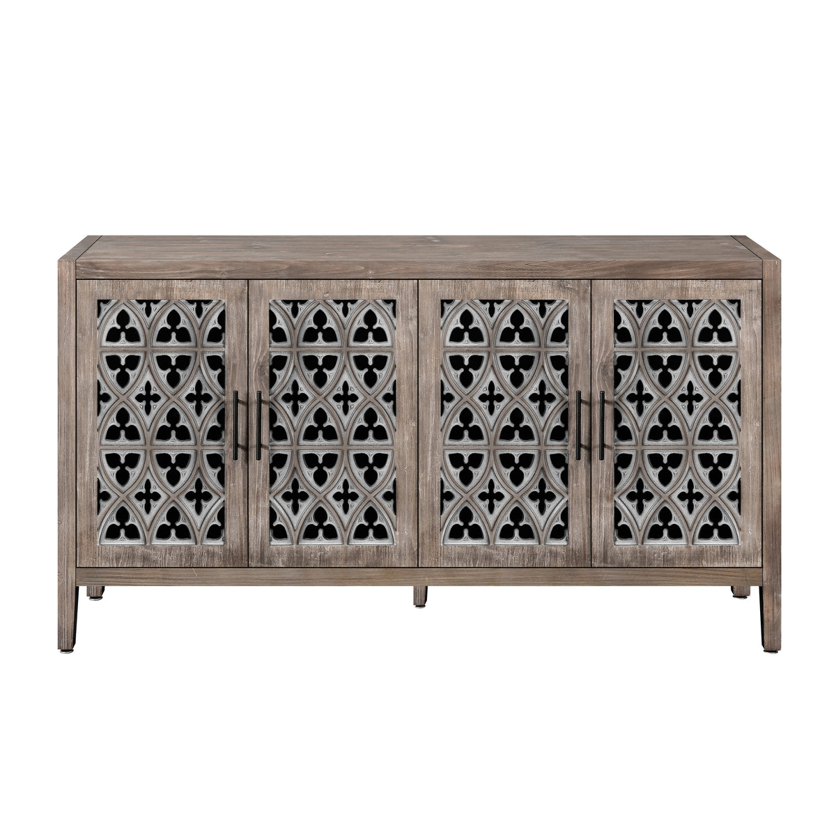 Hollow Four Door Antique Cabinet, American Country Style, Suitable for Living Room, TV Cabinet, Kitchen (Brown), photo 4 of 10