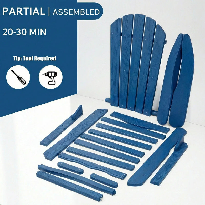 Folding Adirondack Lounge Chair With Embossed Grain For Patio, Backyard, Deck Or Pool Side - Navy Blue by HouseOfZazla
