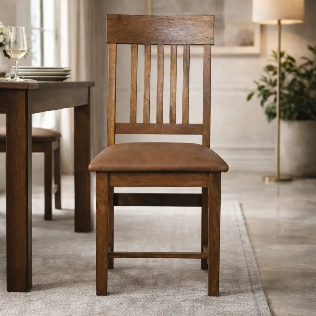 Solid Wood Leather Slatted Dining Chair by HouseOfZazla