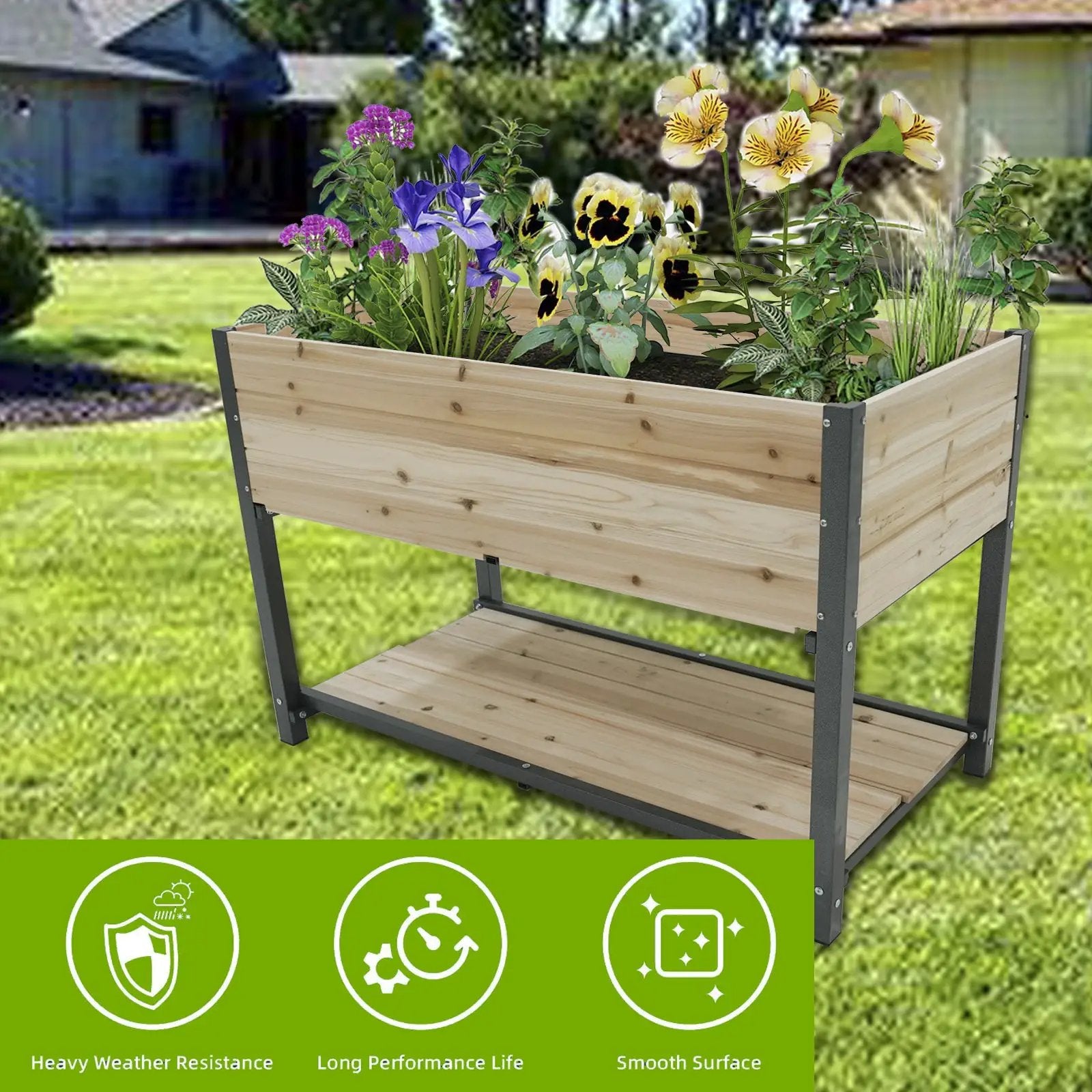 45" Iron-Wood Combined Growing Beds With Feet and Storage Racks by HouseOfZazla
