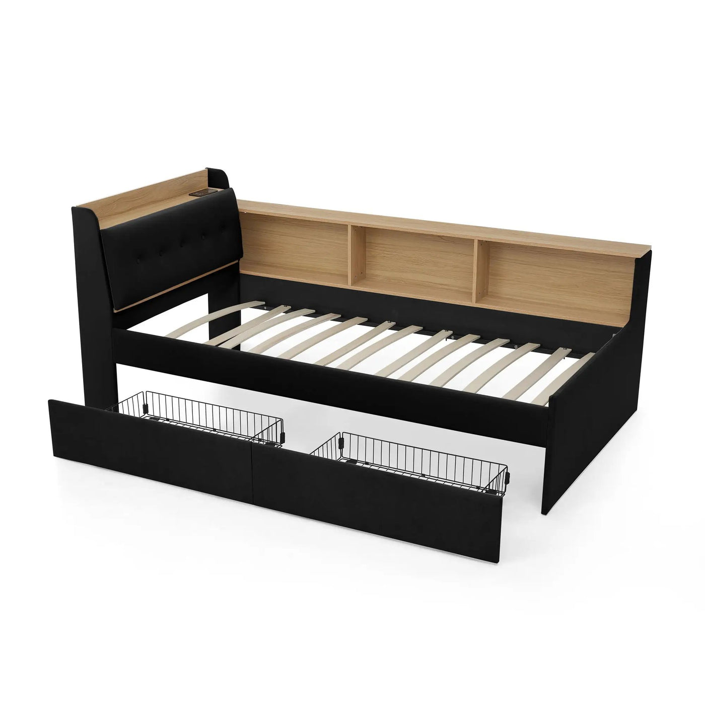 Upholstered Daybed With Storage Headboard, Wireless Charging, LED Lights by HouseOfZazla