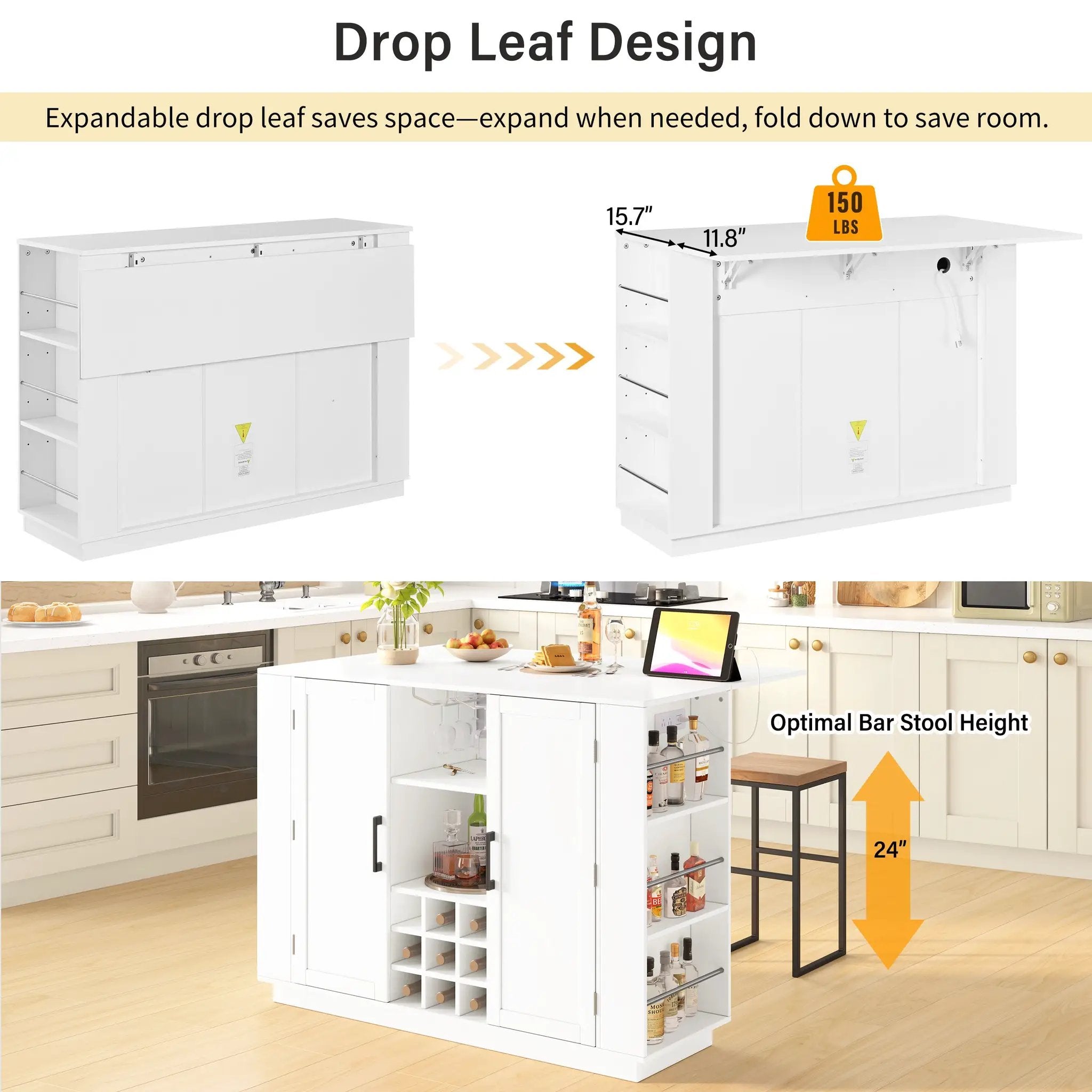 U-Style 47.2" Counter Height Table with Foldable Top & Power Outlet by HouseOfZazla