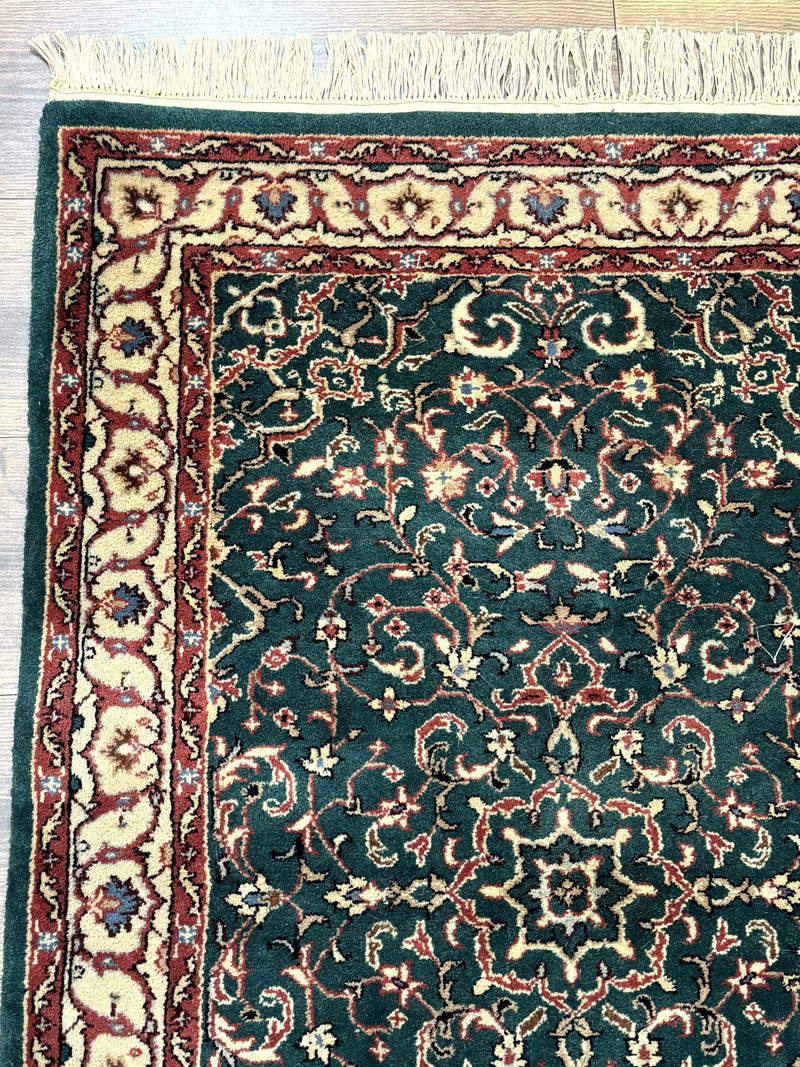 Dark Green Indo Persian Rug 2.5 x 4, Hand Knotted Wool Small Oriental Carpet by Jewel Rugs