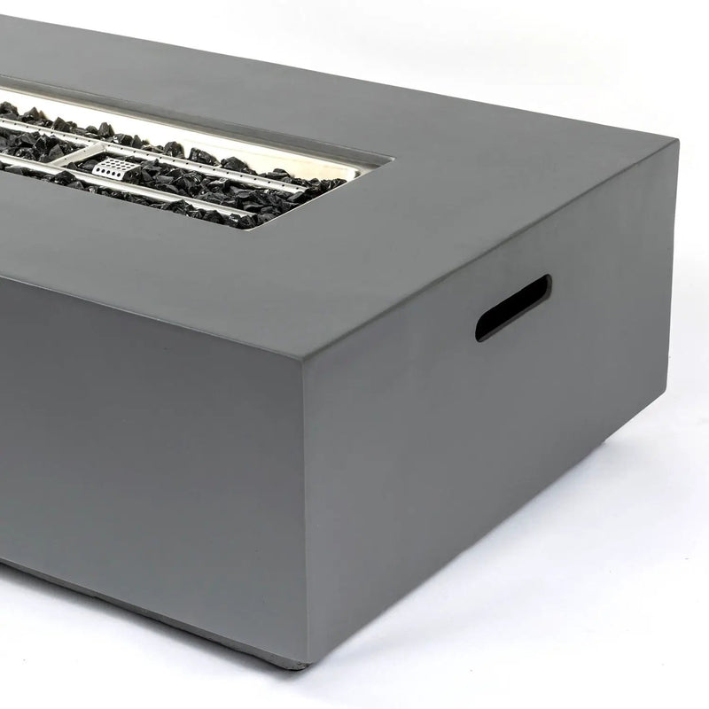 Volon - Rectangular Fire Pit Table, Propane Powered, 50,000 BTU - Light Gray by HouseOfZazla