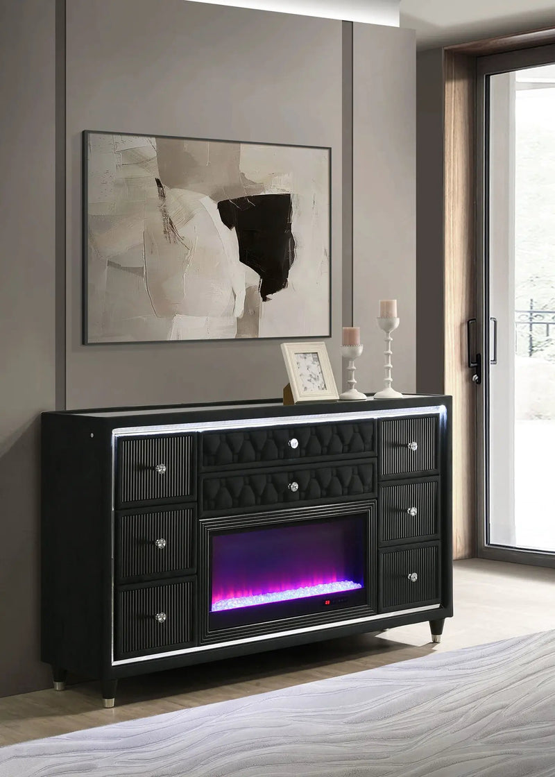 Lorient 8-drawer LED Bedroom Flame Box Dresser Black by Unique Piece Furniture