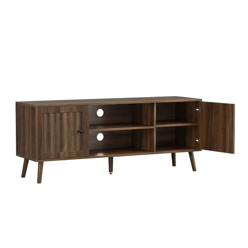 55" TV Cabinet With Vertical Groove Doors, Adjustable Shelves - Walnut by HouseOfZazla