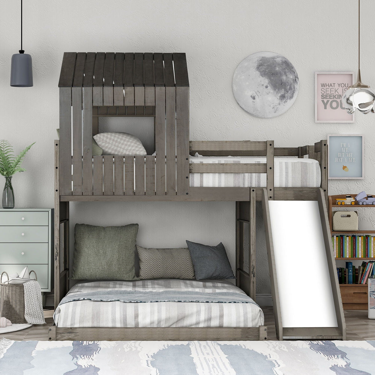 Loft Bunk Bed With Playhouse, Slide, and Guardrails - Twin Over Full, photo 22 of 40