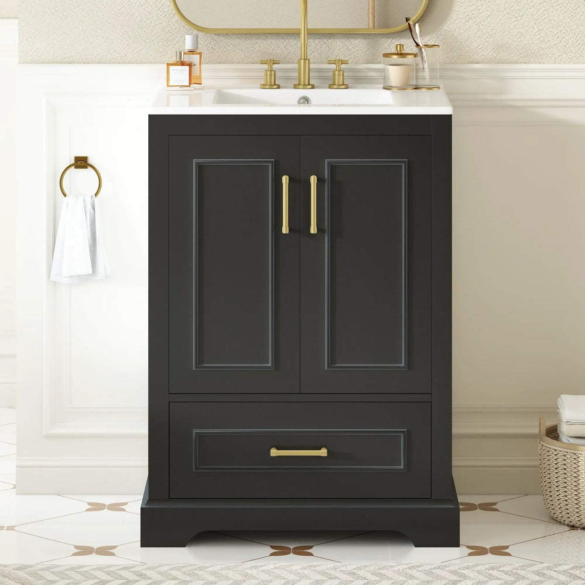 Bathroom Vanity With Sink, 1 Divided Drawer And 2 Soft Close Doors With Double Shelf, photo 10 of 20