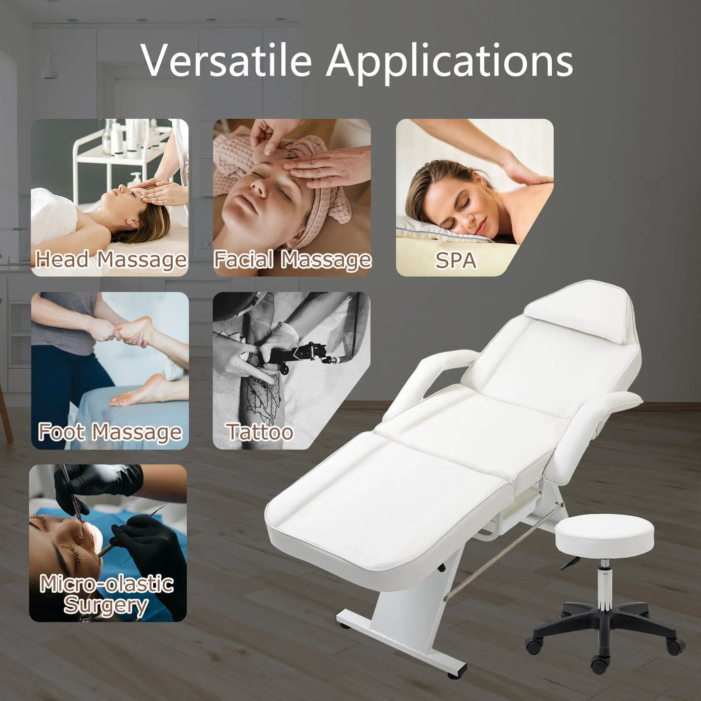 Massage Salon Tattoo Chair With Two Trays Esthetician Bed With Hydraulic Stool, Multi-Purpose 3-Section Facial Bed Table, Adjustable Beauty Barber Spa Beauty Equipment by HouseOfZazla
