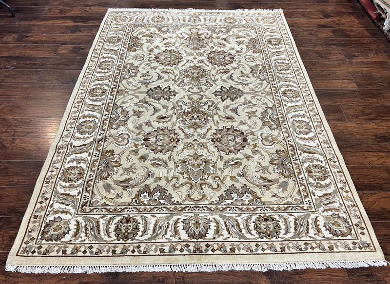 Indo Mahal Rug 6x9, Indian Carpet 6 x 9 ft, Light Green and Ivory, Floral Allover, Wool Oriental Carpet, Traditional Rug, Handmade by Jewel Rugs