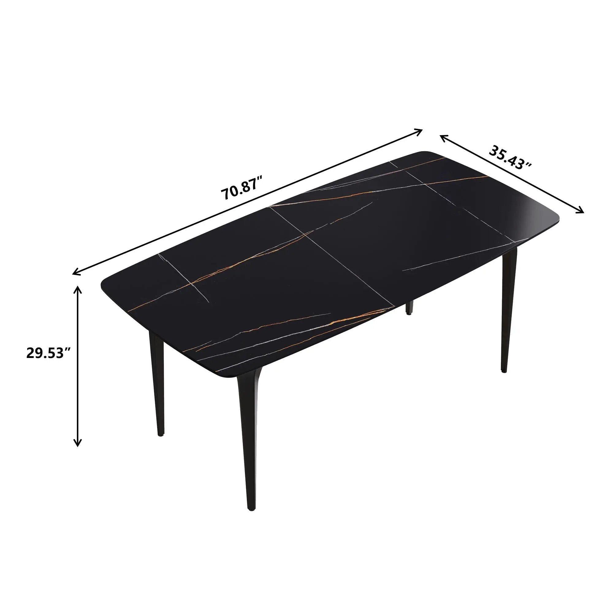 70.87" Modern Artificial Stone Curved Metal Leg Dining Table, Can Accommodate 6-8 People by Unique Piece Furniture